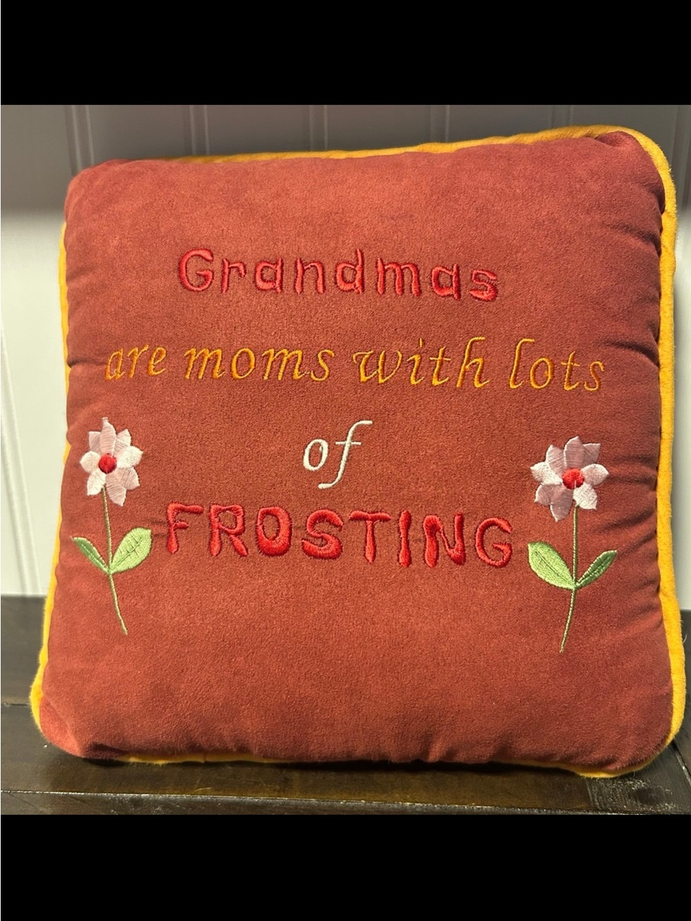 Grandmas Are Moms With Lots of Frosting Embroidered Accent Pillow - Rust/Yellow